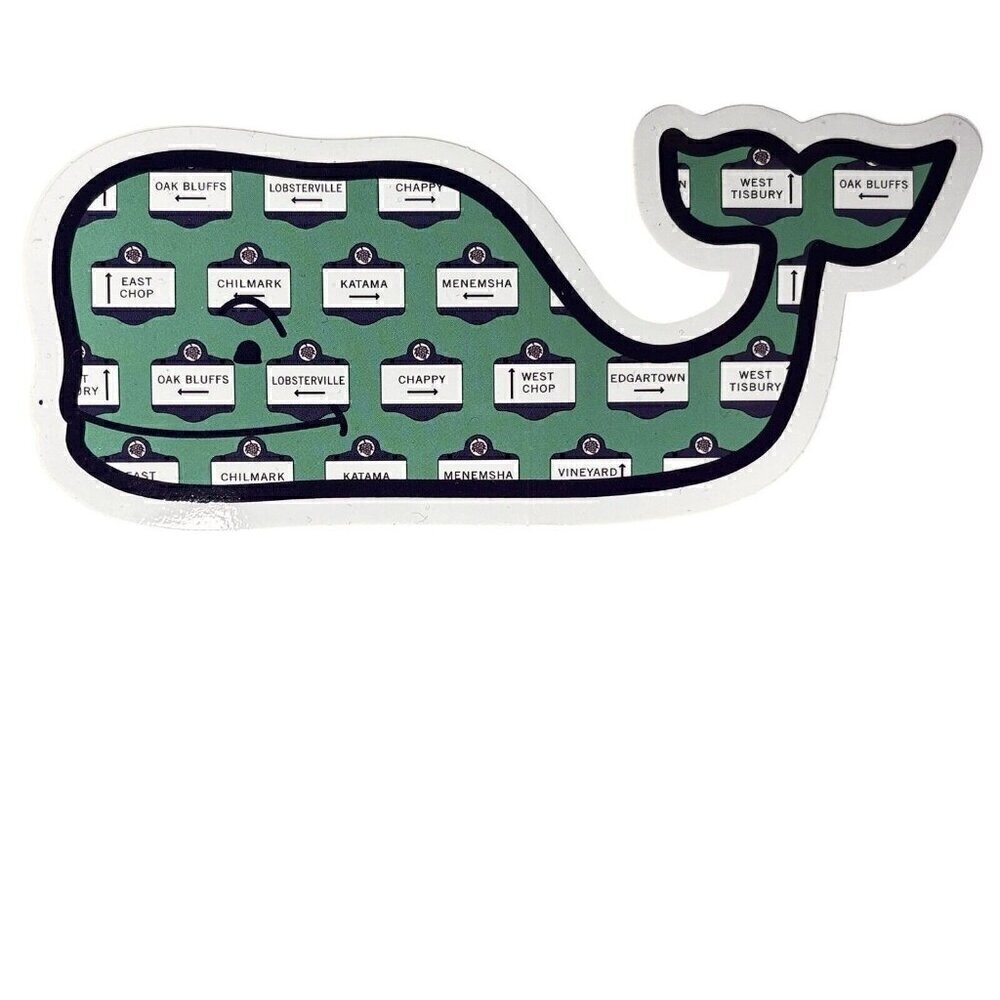 Vineyard Vines Whale Sticker Decal Martha’s Vineyard Town Names Teal 2”x4.75”